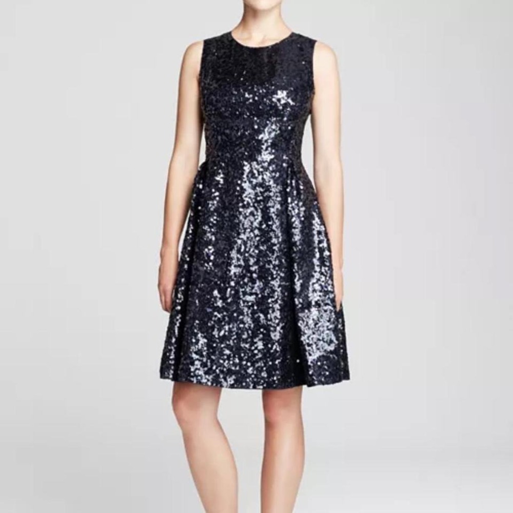 Kate Spade Sequin Fit and Flare Dress Women's Size 6 NWT Black Bow Festive Event
